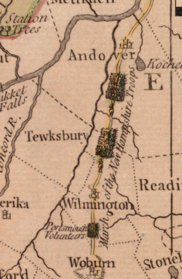 Zoom in of map showing March of the NH Troops