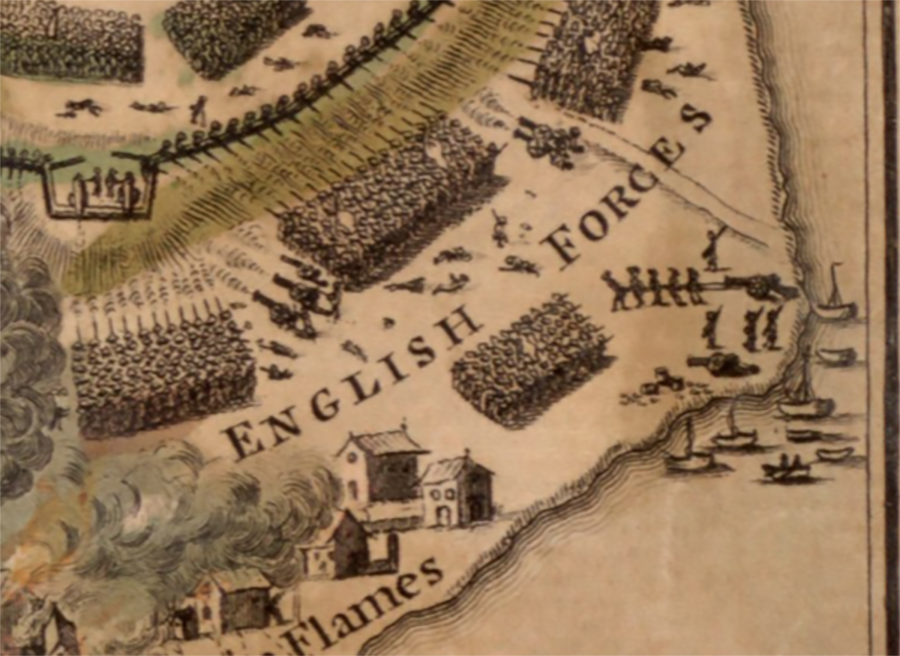 Zoom in of map showing English Forces