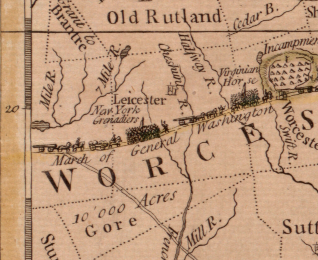 Zoom in of map showing March of General Washington