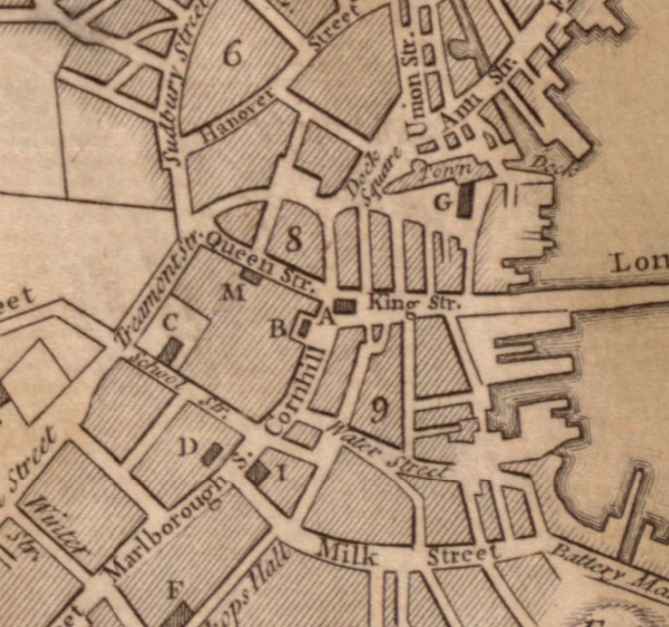 Zoom in of map showing Town Hall